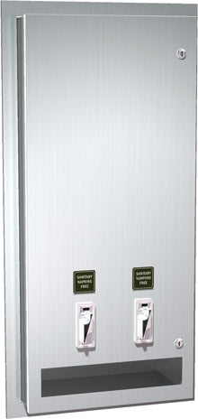 ASI 0464-25 | American Specialties Dual Napkin-Tampon Dispenser - Recessed - $0.25 Operation