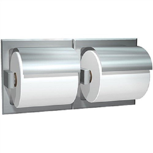 ASI 74022-HSD | American Specialties Double Toilet Paper Holder w-Hood, Satin Finish, Drywall, Recessed